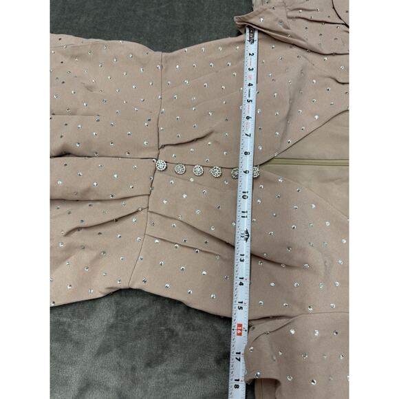 Self Portrait Blush Pink Crystal Button Crepe Blouse Peplum Long Sleeve sz 4 - Picture 11 of 14